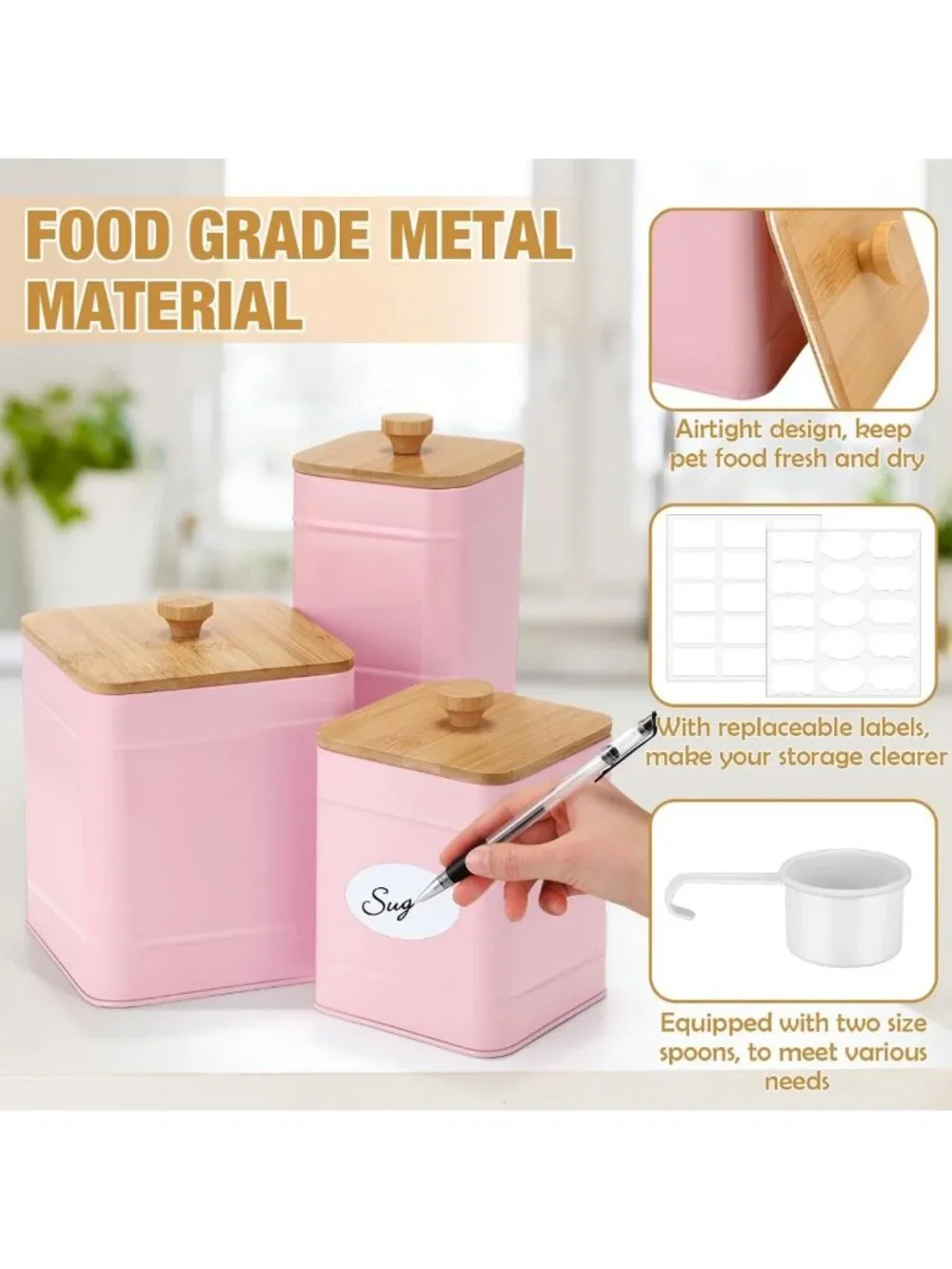 Stylish Pink Kitchen Canisters Set of 3 - Metal Storage Containers with DIY